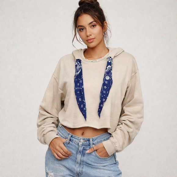 Free People Tops - We The Free Backyard Hoodie Womens‎ Small Ecru Bandana Accent Free People